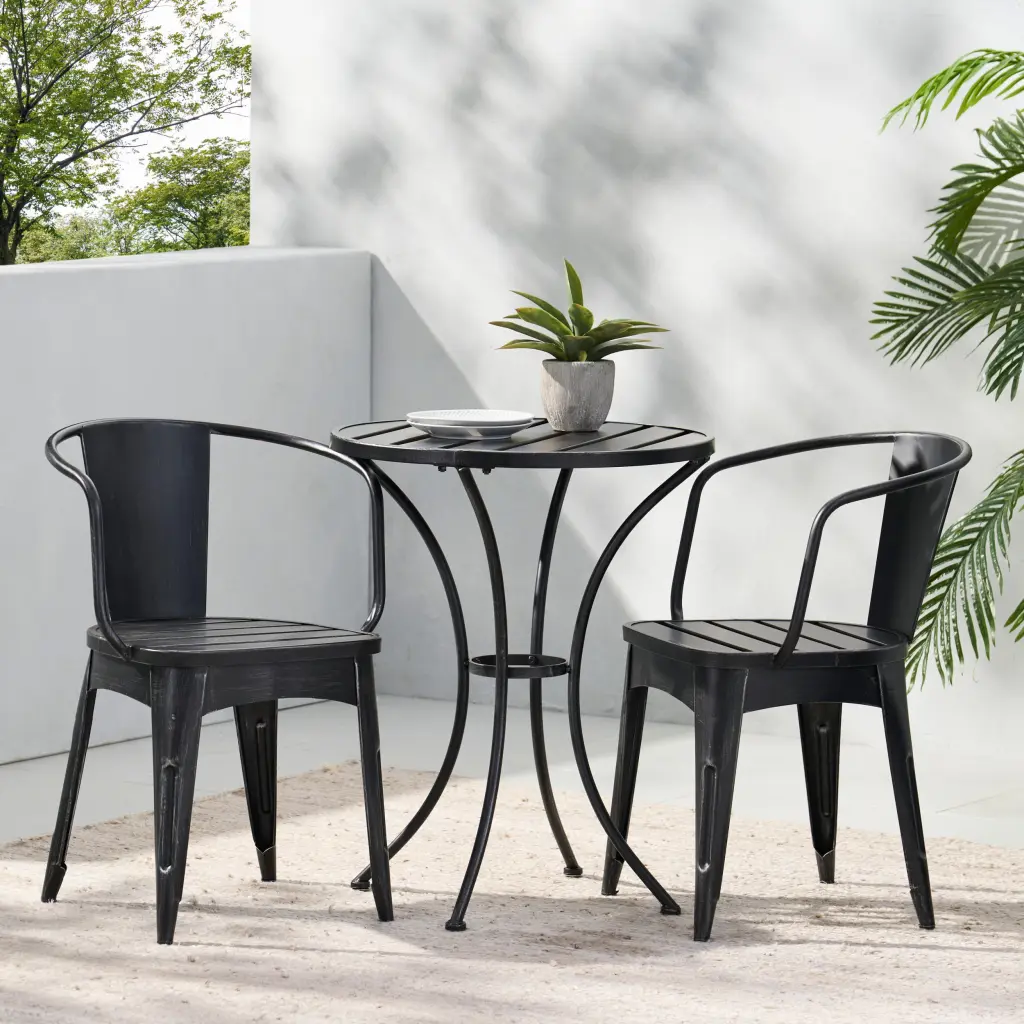 Colmar 3 Piece KD Metal Set Black and Silver Iron Finish nh-gardenpara