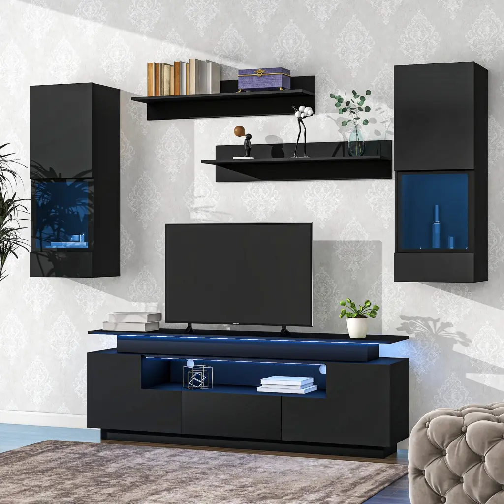 Chic Practical TV Stand 5 Pieces Floating TV Stand Set High Gloss on-trend