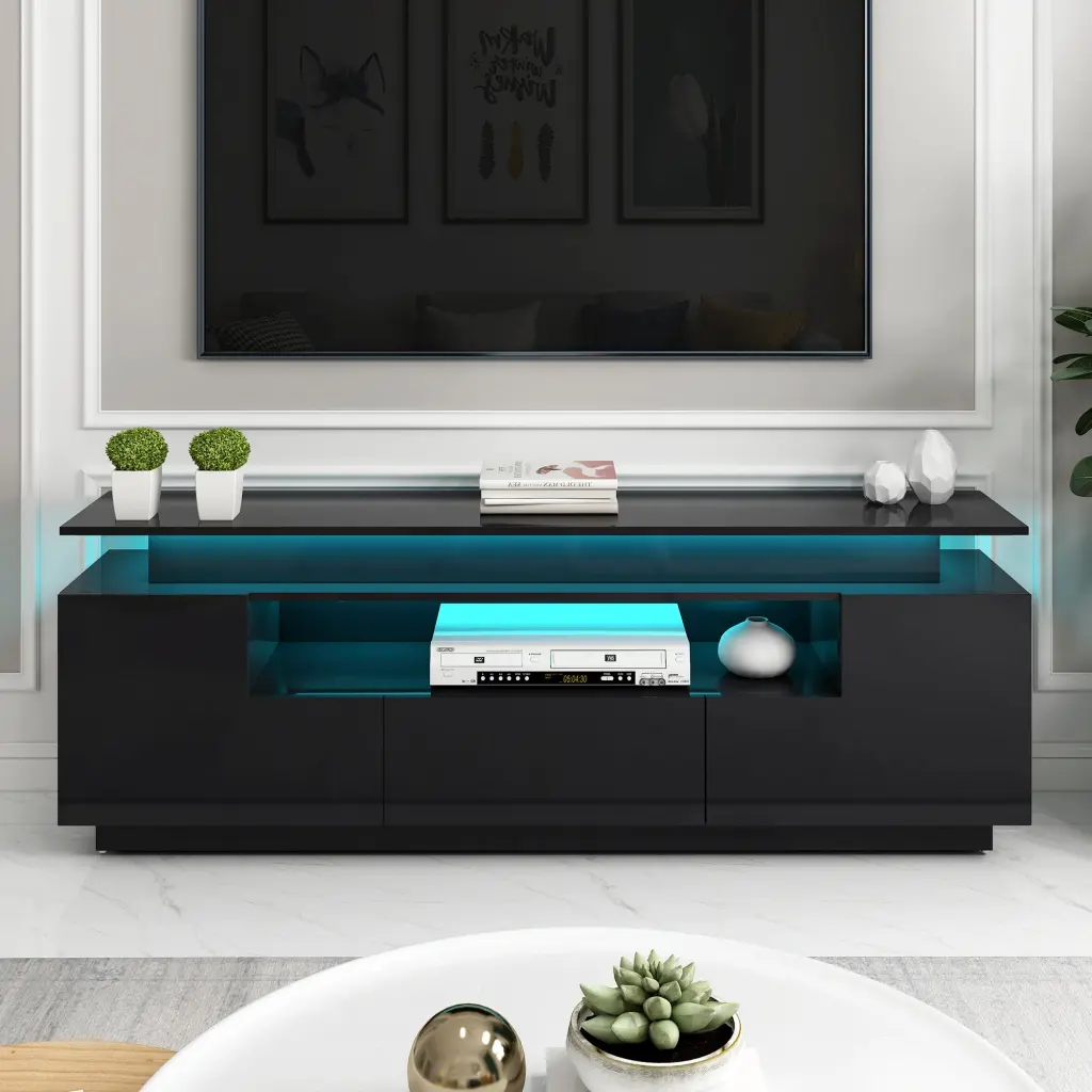 Modern Chic TV Stand Color Changing LED Lights Universal Design on-trend
