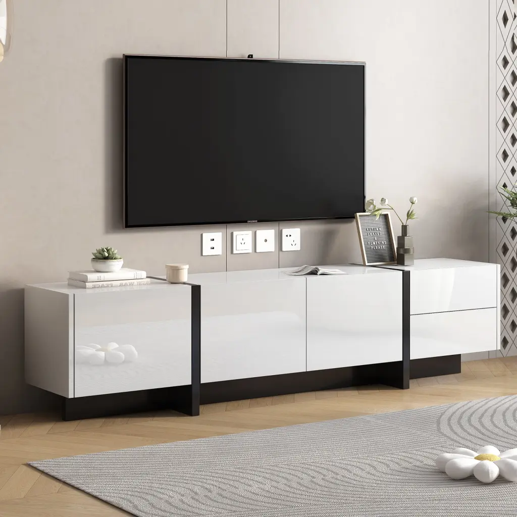 White & Black Contemporary Rectangle Design TV Stand Unique Style on-trend