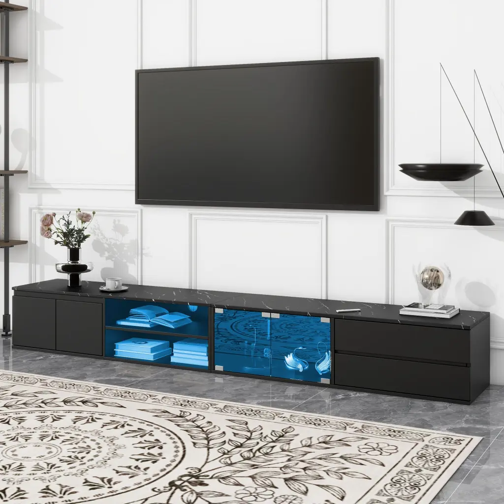 Modern LED TV Stand TVs Up to 105 Inches Faux Marble Top rnb