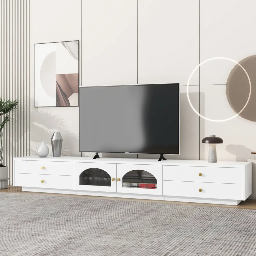 Opulent TV Stand Fluted Glass Doors Elegant and Practical Media Console rnb