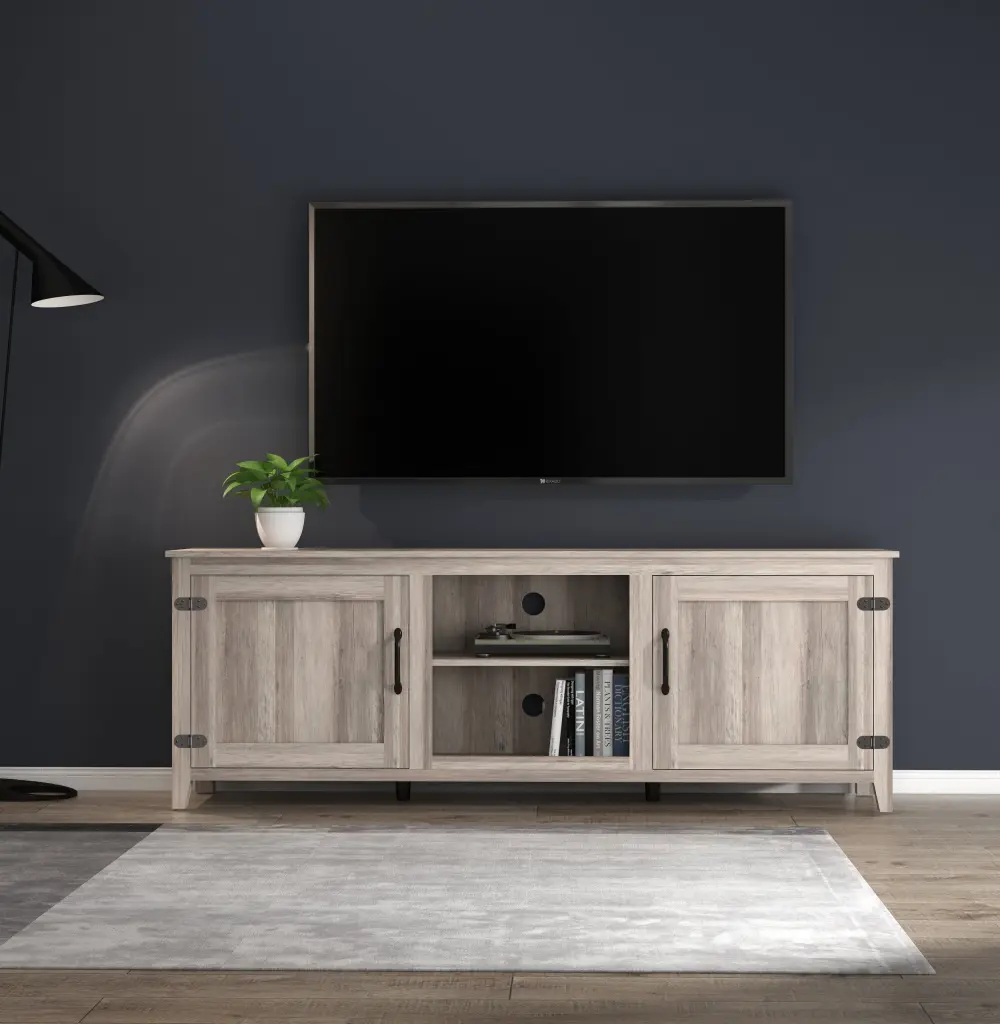 TV Stand Storage Media Console Entertainment Center Two Doors Gray rnb