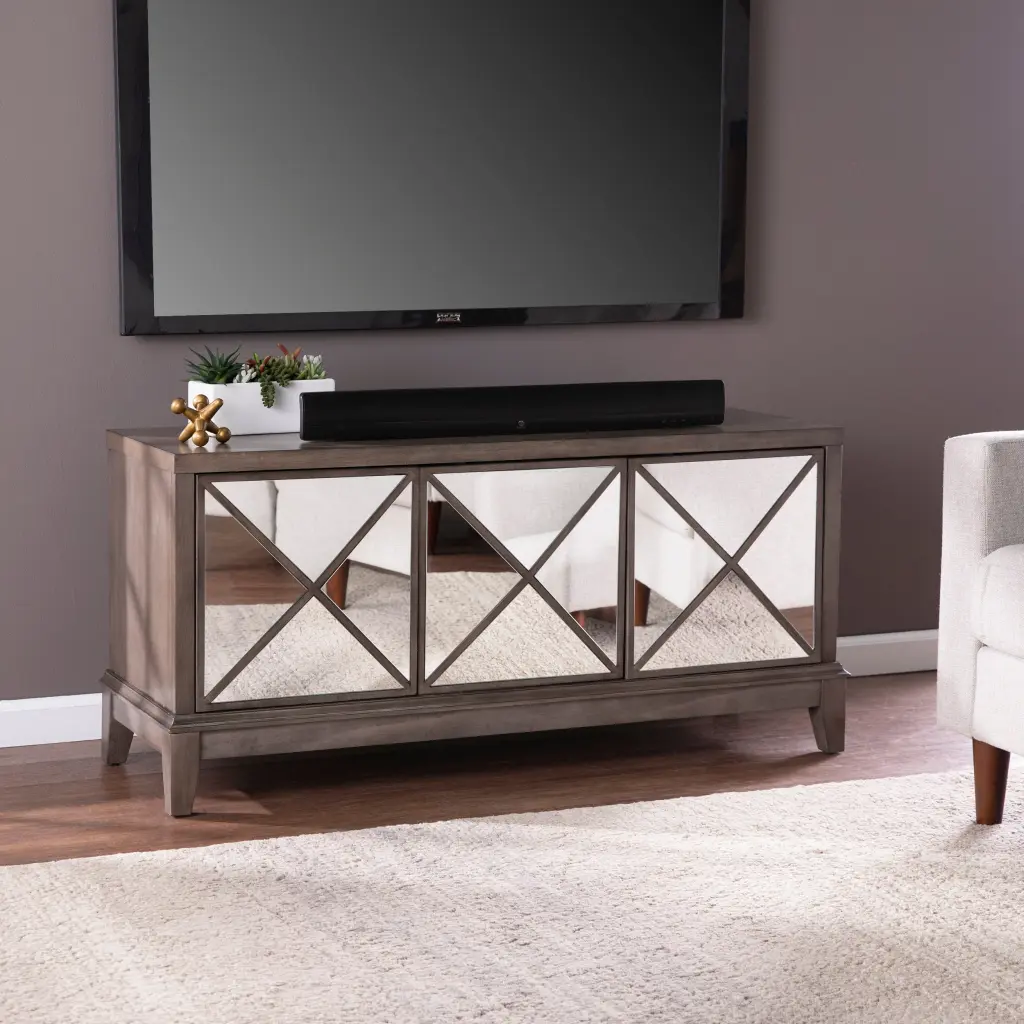 Wallaston Mirrored Media Cabinet Light Brown 50 59 Inches Mdf sei