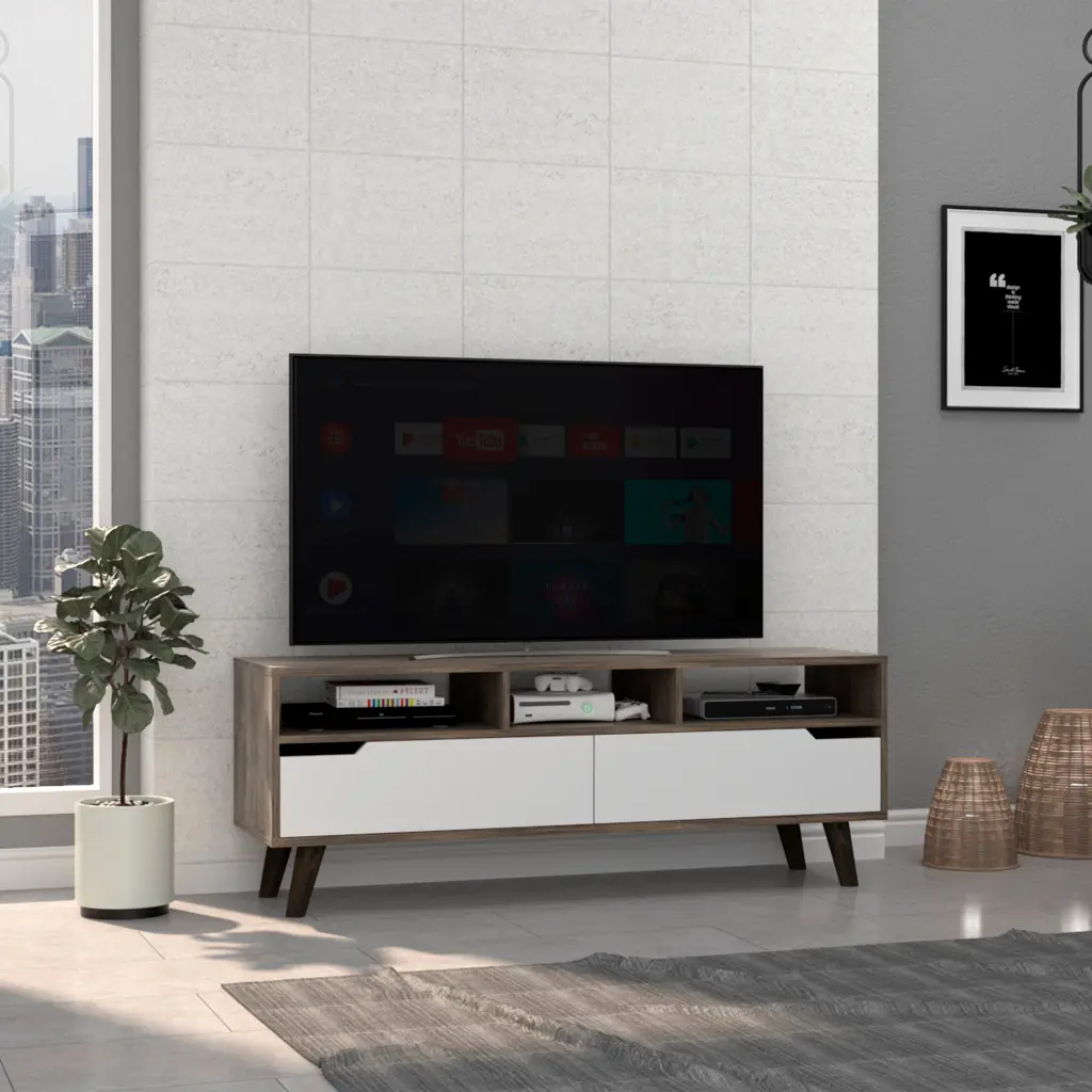 Oslo TV Stand TVs Up to 51 Inches Two Drawers and Three Open Shelves tuhome