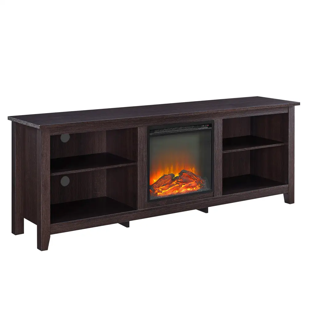 Modern Transitional Wood 70 Inch Fireplace TV Stand 80 Inch TVs 2 Shelves walker edison