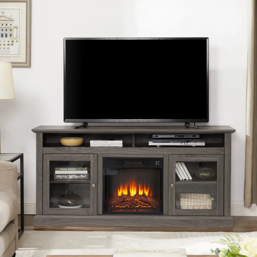 Contemporary TV Media Stand Modern Entertainment Console 18 Inch Fireplace yilong furniture