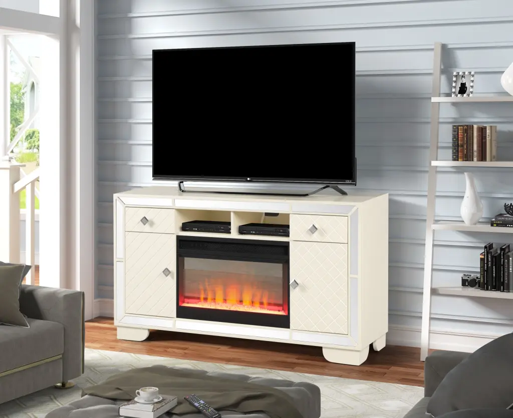 Madison TV Stand Electric Fireplace Beige - Prima Electric Beige TV Console galaxy home furnishings