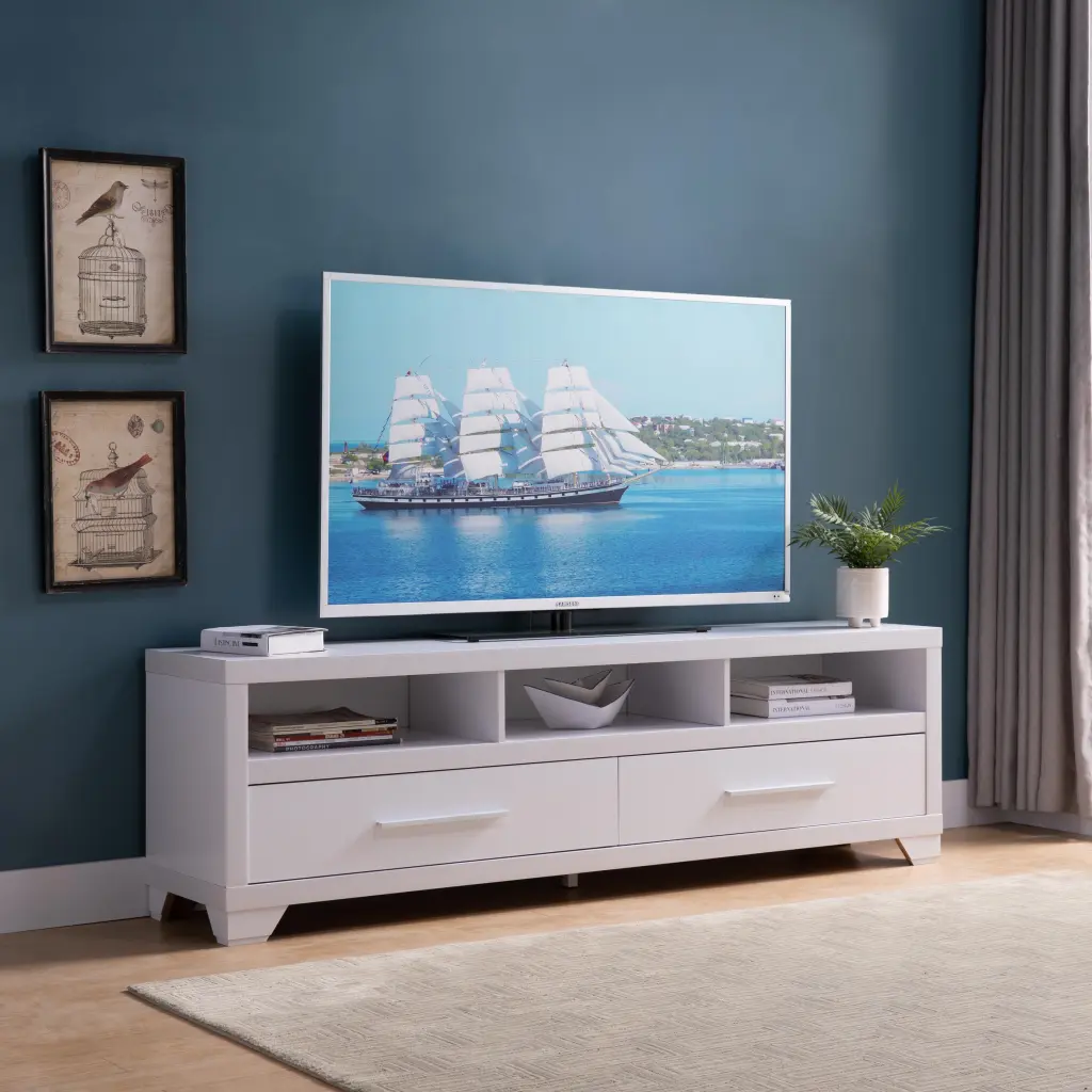 72 Inch Modern White TV Media Stand Home Entertainment Center Open Shelves id international- inc.