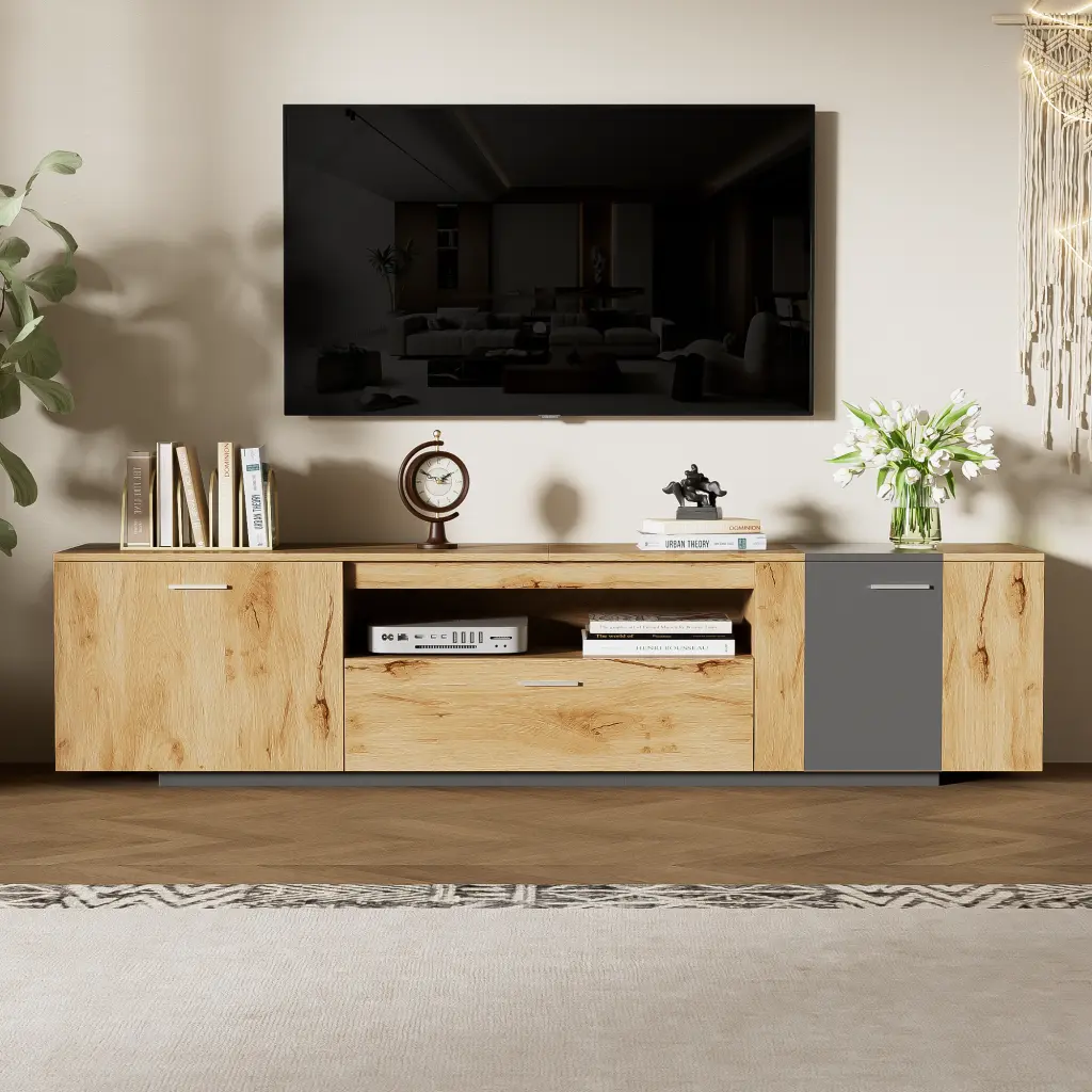 70 Inch Modern TV Stand 3 Cabinets and Drawer Entertainment Center Living Room mrs