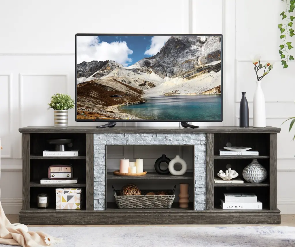 Large TV Stand Desk Storage Rack Faux Stacked Stone Surround rnb