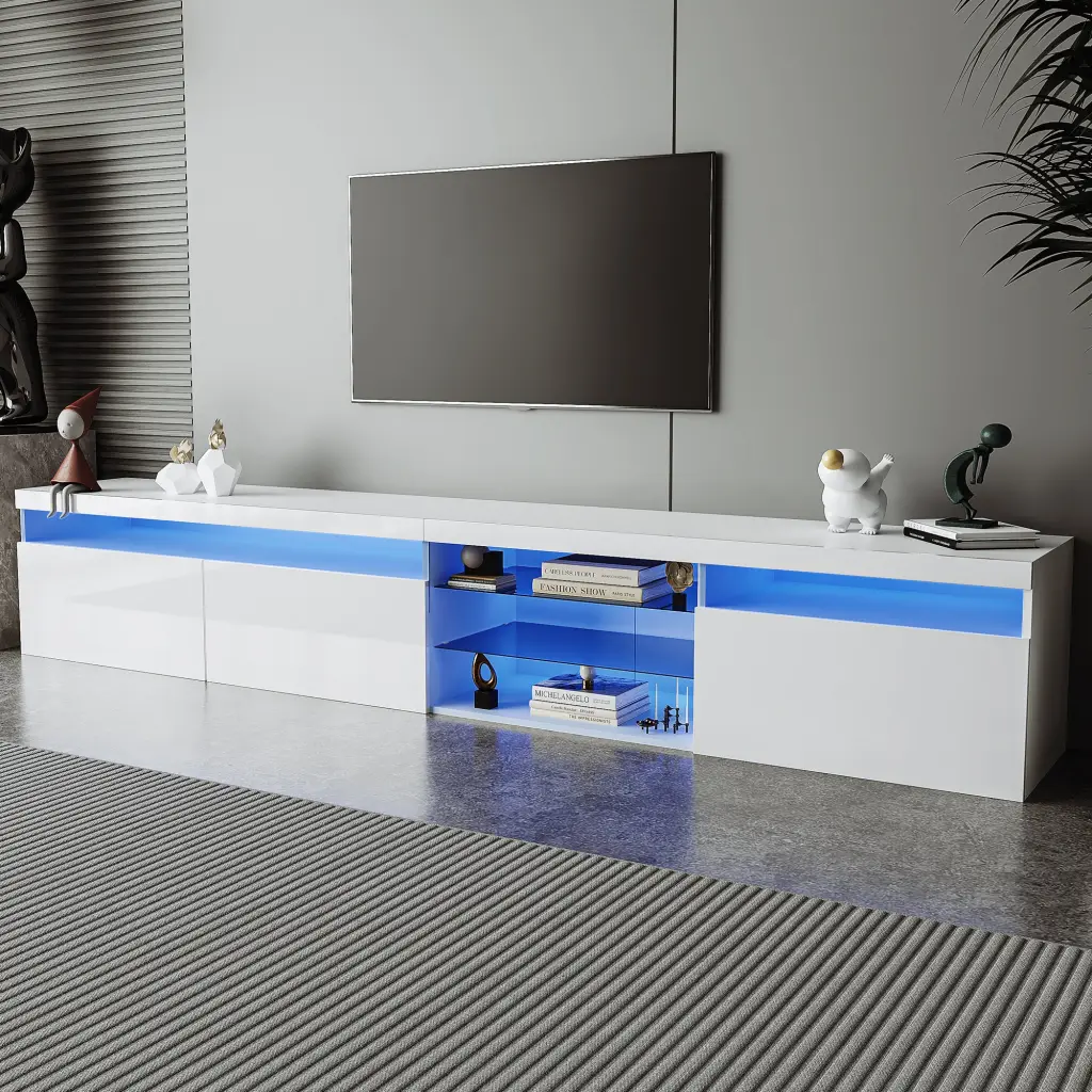 One Kind Design TV Stand 2 Glass Shelves Large Storage Space Media Console rnb