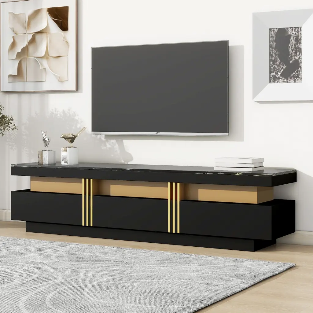 Premium TV Stand High Gloss Faux Marble Top TVs up to 78 Inches rnb