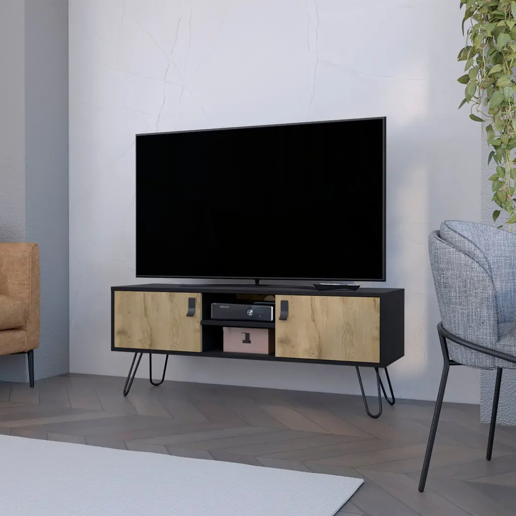 Kimball Hairpin Legs TV Rack Media Unit 2 Doors and Open Shelves rta mubles colombia