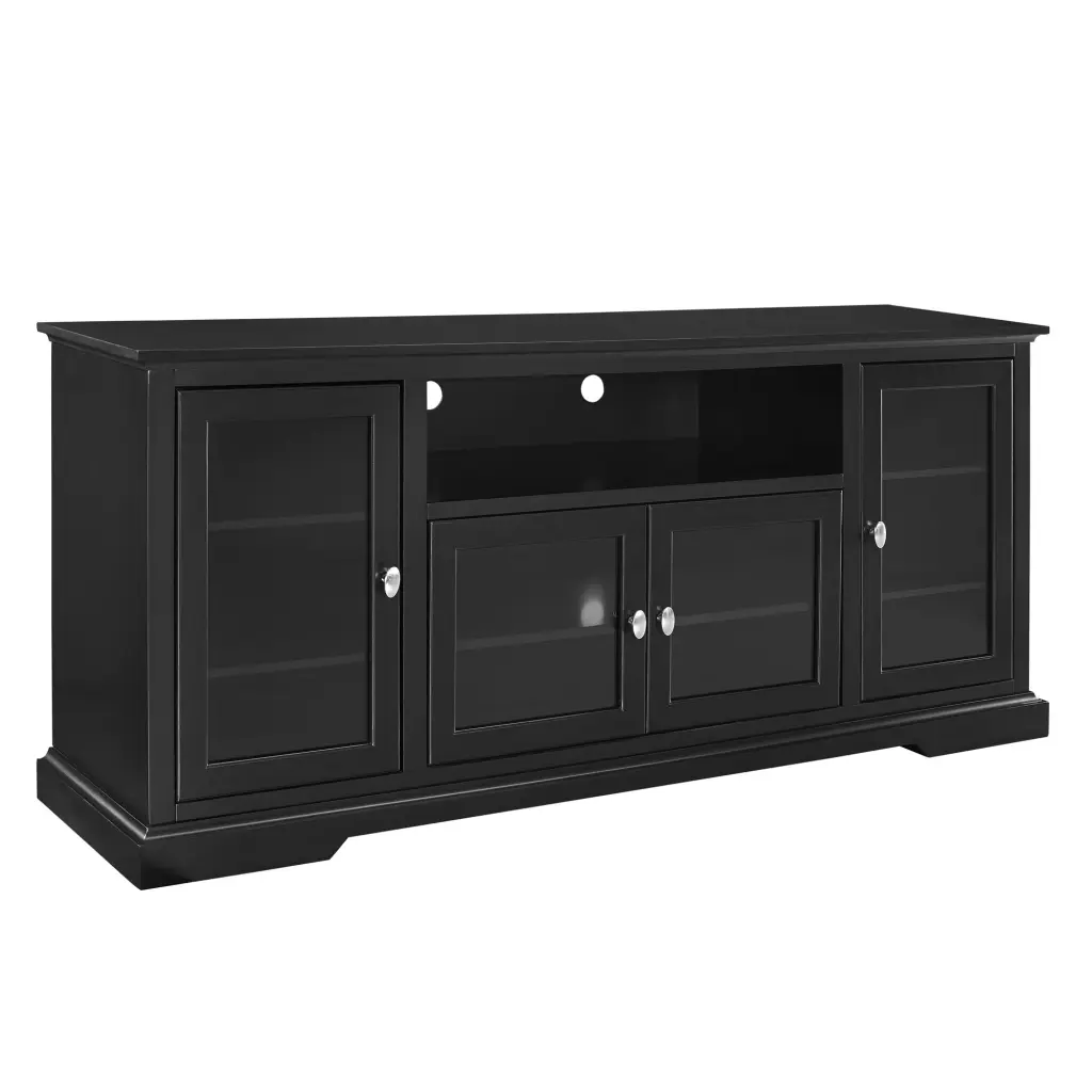 Transitional Timeless 70 Inch TV Stand 80 Inch TVs 4 Glass Doors Black walker edison