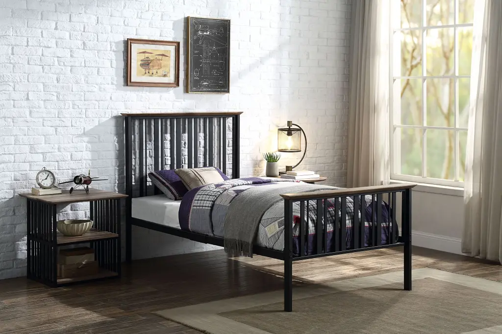 Zudora Twin Bed Antique Oak Black Finish MDF Bed Frame acme onsite store