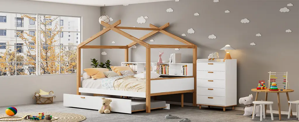 White Twin Size Wooden Houtilize Bed Original Wood Colored Frame bed best