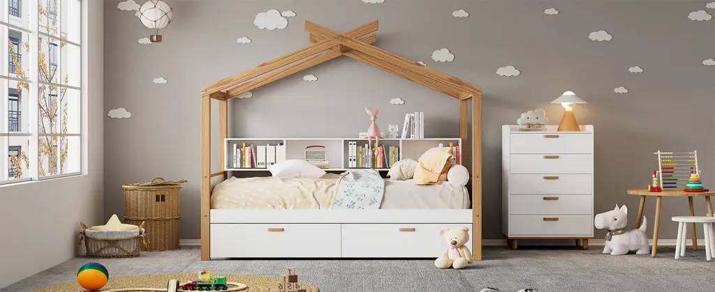 White Twin Size Wooden Houtilize Bed Original Wood Frame Two bed best