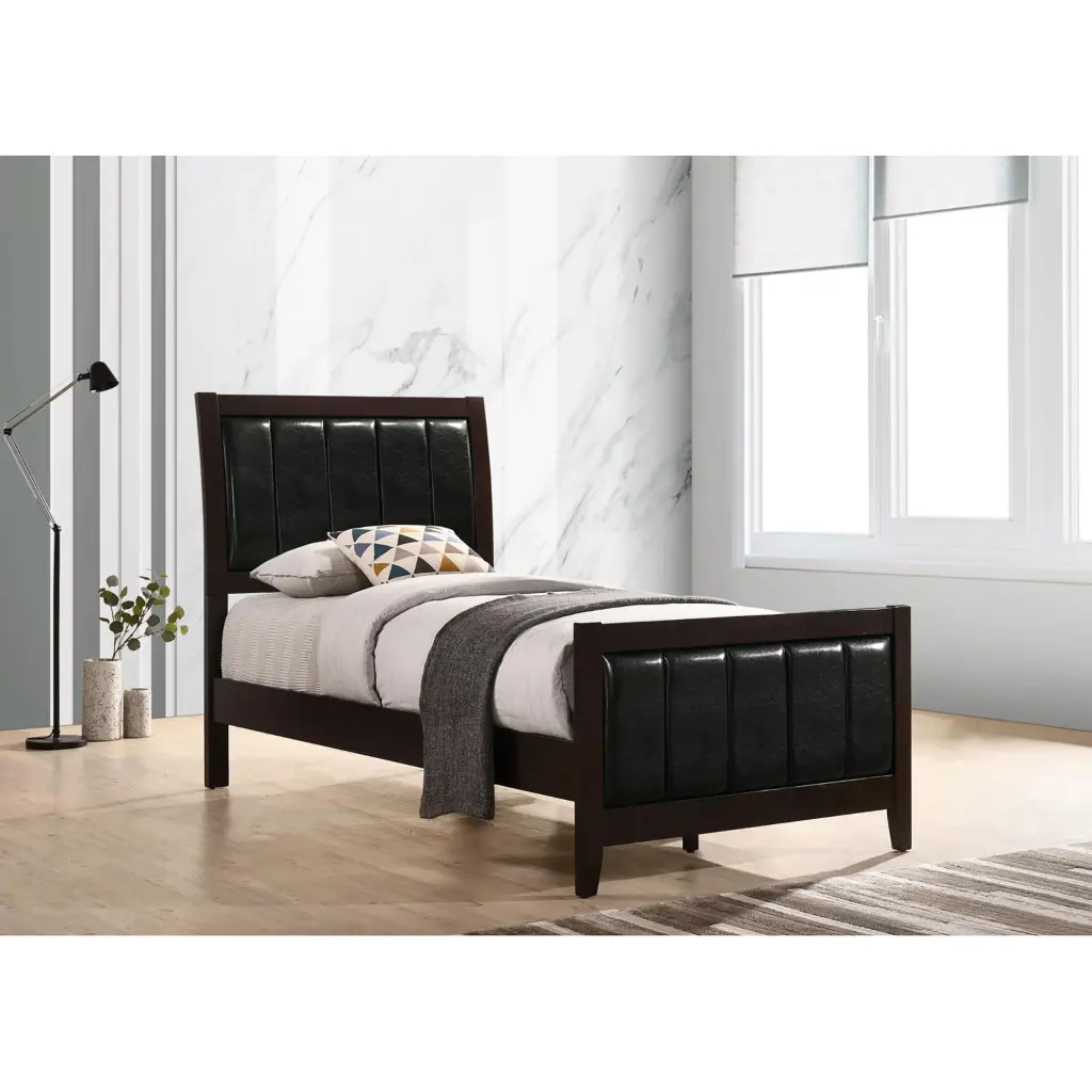 Cappuccino And Black Twin Panel Bed Box Spring Required Twin Brown Wood Bed Frame furniture max