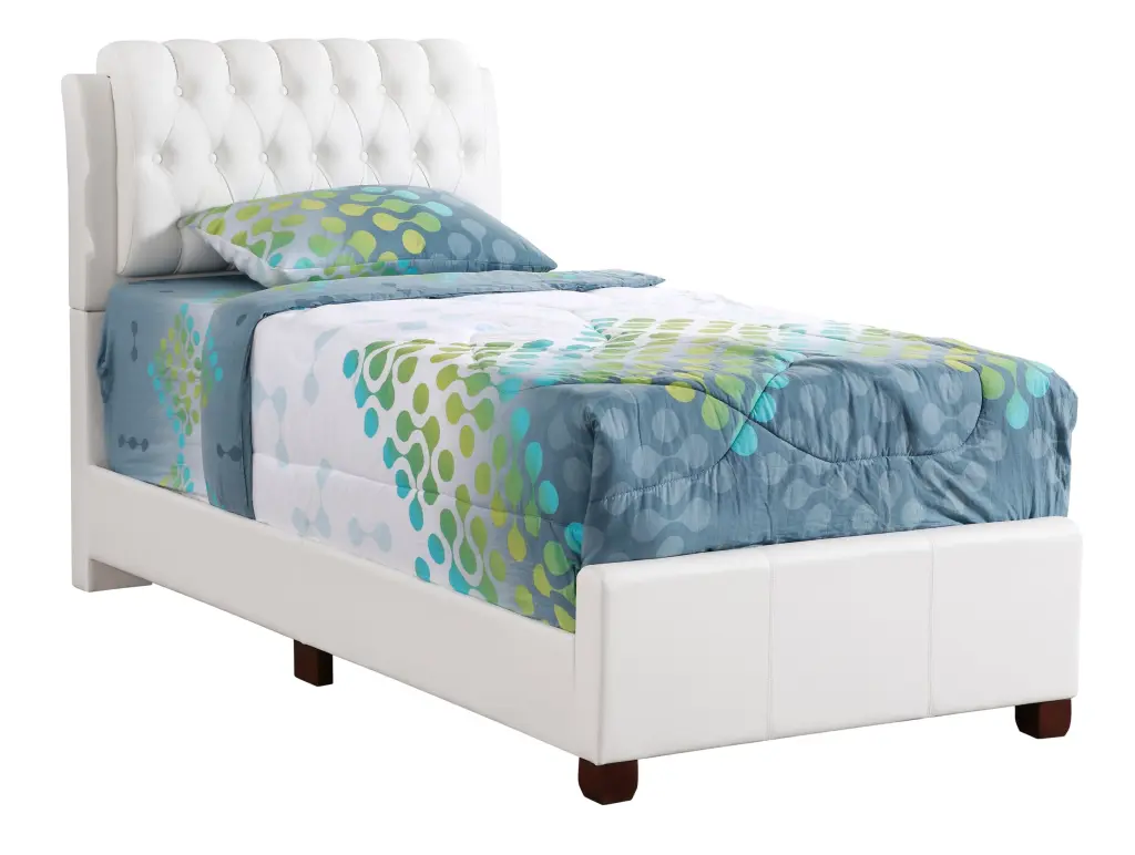 Marilla G1570C Twin Bed White Foam PU Upholstered Platform Bed Frame glory furniture