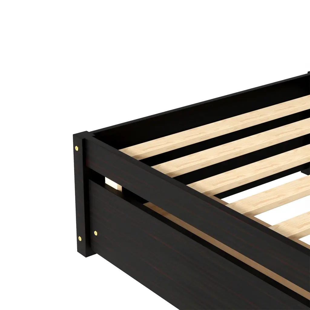Twin Bed 2 Drawers Solid Wood No Box Spring Needed Espresso Finish inspirit