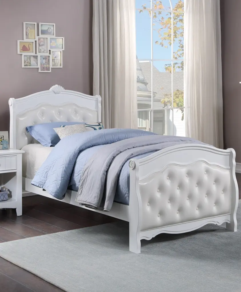 White Twin Size Bed Youth Bedroom Furniture White Faux Leather Headboard kanepe