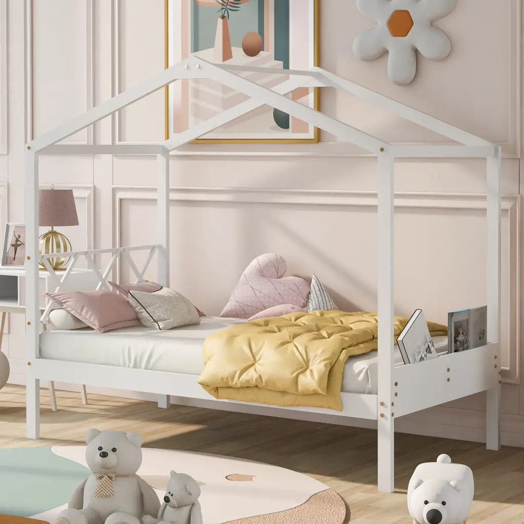 Twin Size Wood Houtilize Bed Storage Space White Modern Kids Bedroom Furniture lucky furniture