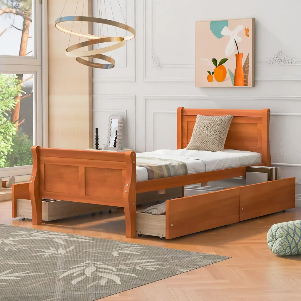 Twin Size Wood Platform Bed 4 Drawers And Simplifyd Headboard lucky furniture