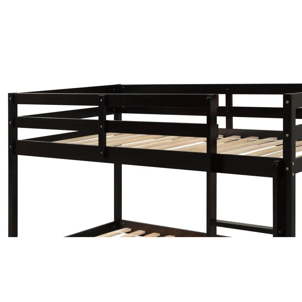 Twin Over Twin Floor Bunk Bed Espresso Finish Guardrails inspirit