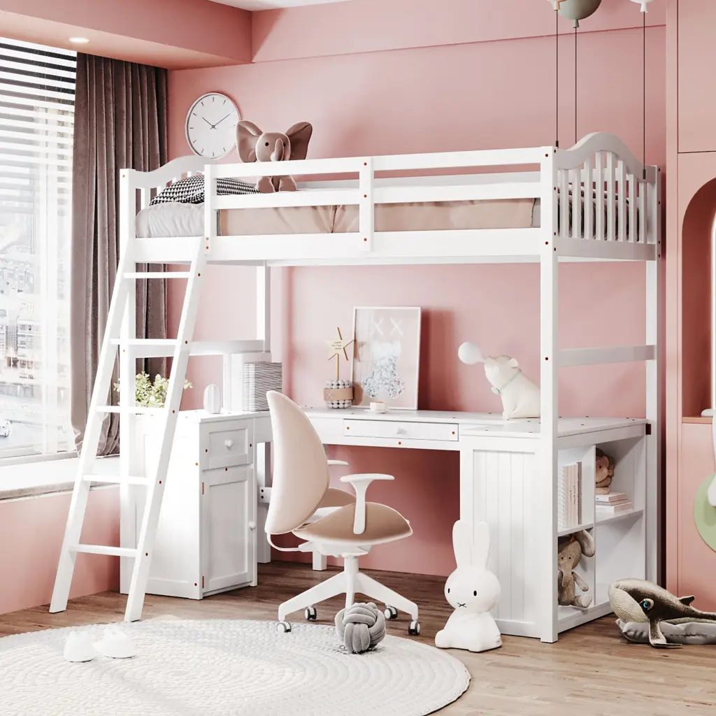 Twin Size Loft Bed Drawers Cabinet Shelves And Desk Wooden Loft Bed lucky furniture