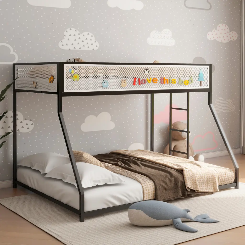 Adam Twin Full Bunk Bed White Mesh Guard Rail Black house - home furniture
