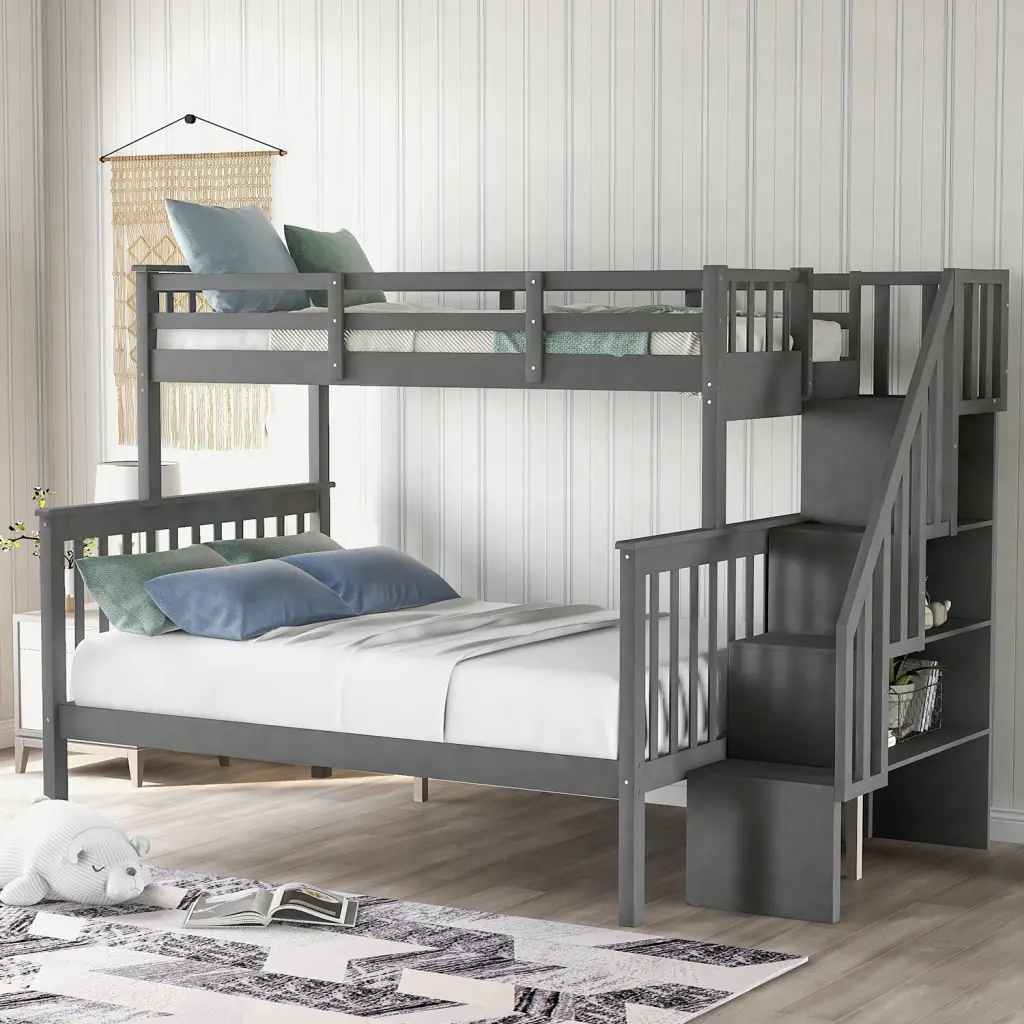 Stairway Twin Over Full Bunk Bed Storage And Guard Rail Bedroom lucky furniture