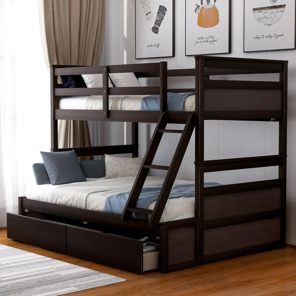 Twin Over Full Bunk Bed Storage Espresso Finish Bedroom lucky furniture