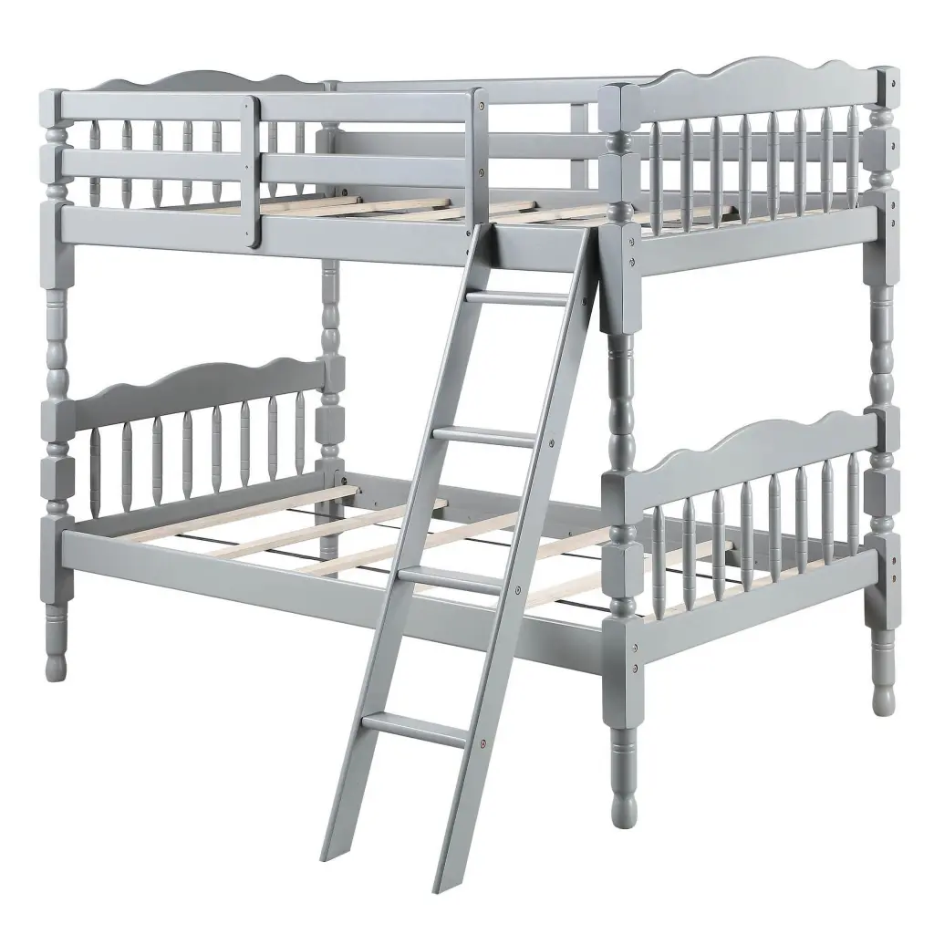 Grey Twin Over Twin Bunk Bed Constructed Ladder Grey Wood Frame furniture max