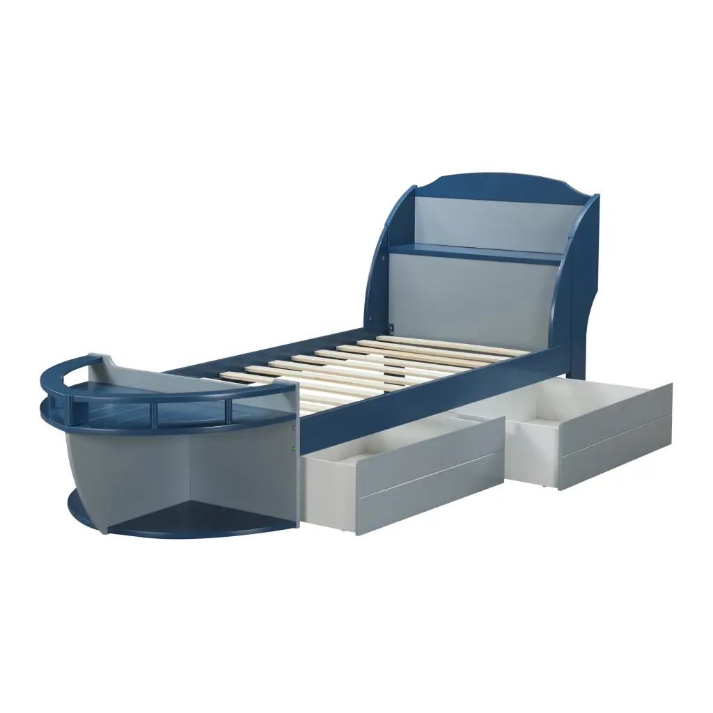 Grey and Navy Twin Bed 2 Open Compartments - Twin Size Grey Blue Wood Bed Frame furniture max