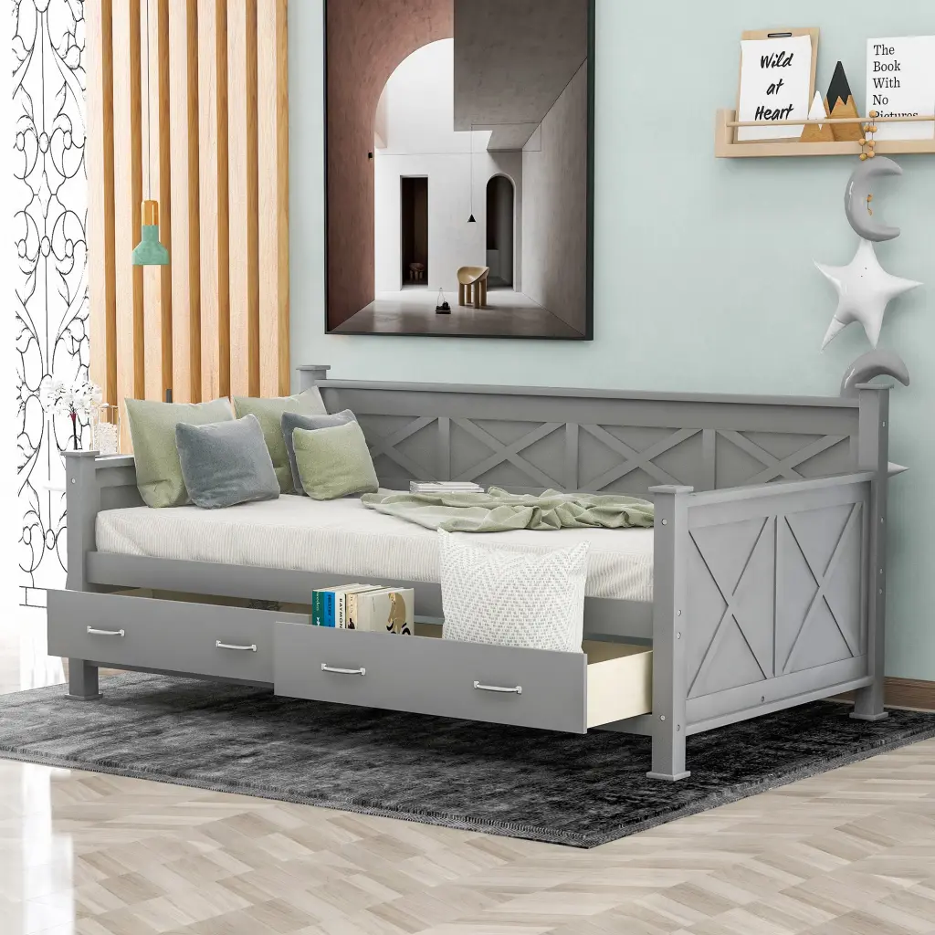 Twin Size Daybed 2 Large Drawers X Influenced Frame Modern Rustic wm store