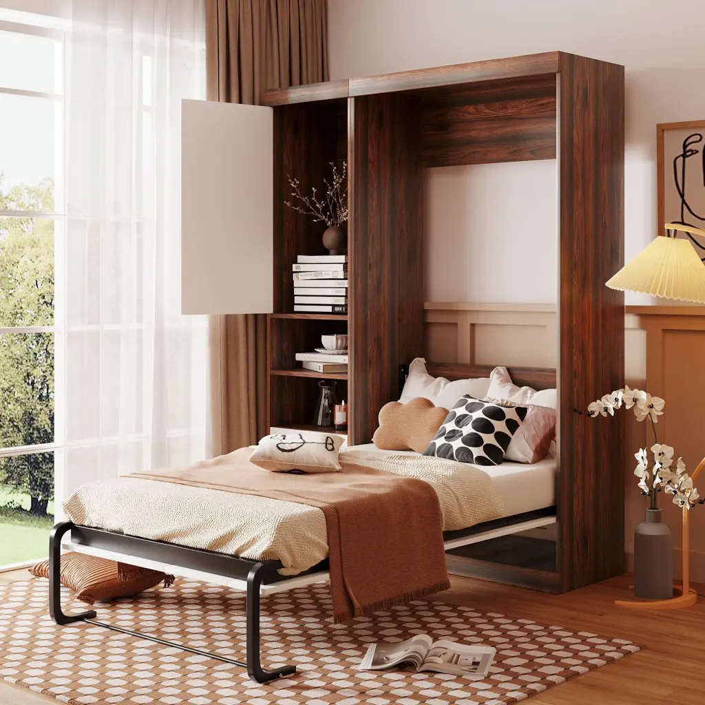 Twin Size Murphy Bed Wall Bed Cabinet White Solid Wood lucky furniture