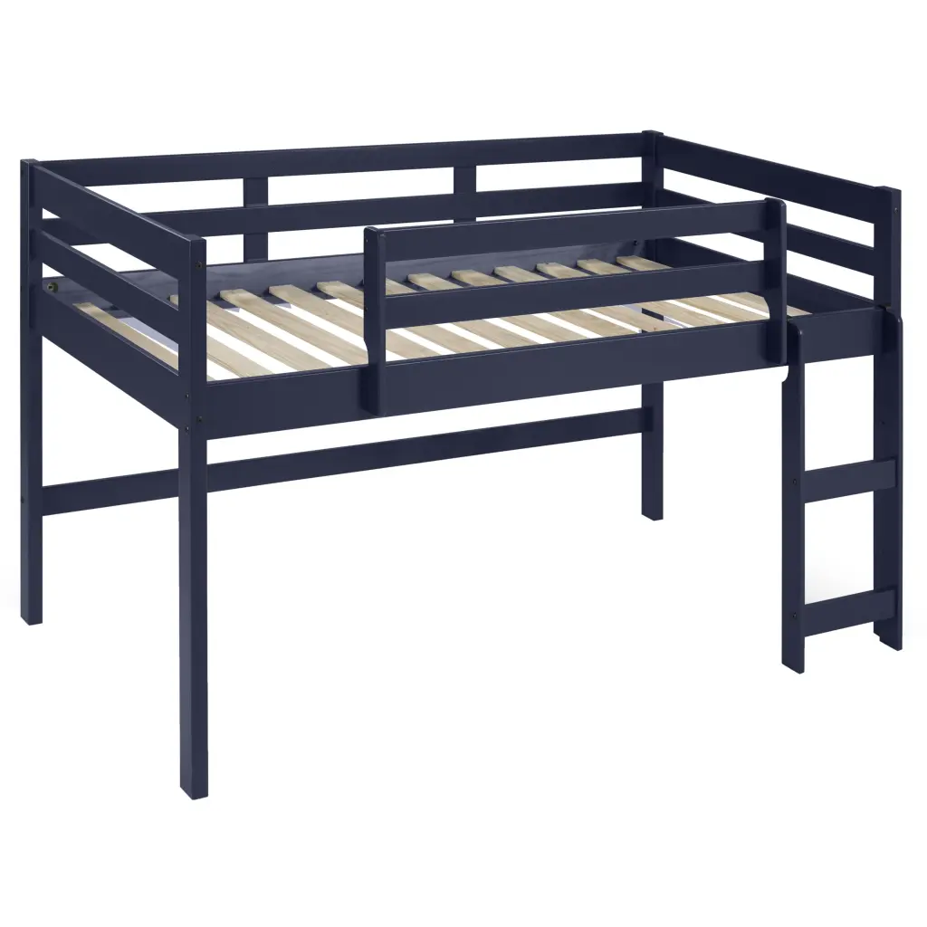 Navy Blue Twin Loft Bed Reversible Ladder and Storage Drawers furniture max