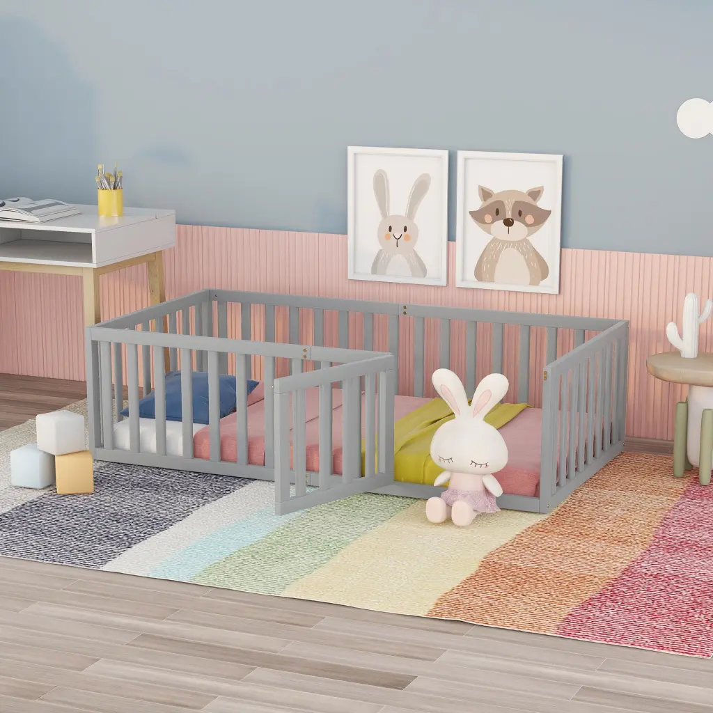 Twin Size Wood Daybed Frame Fence Gray Modern Bed Frame Kids And Teens lucky furniture