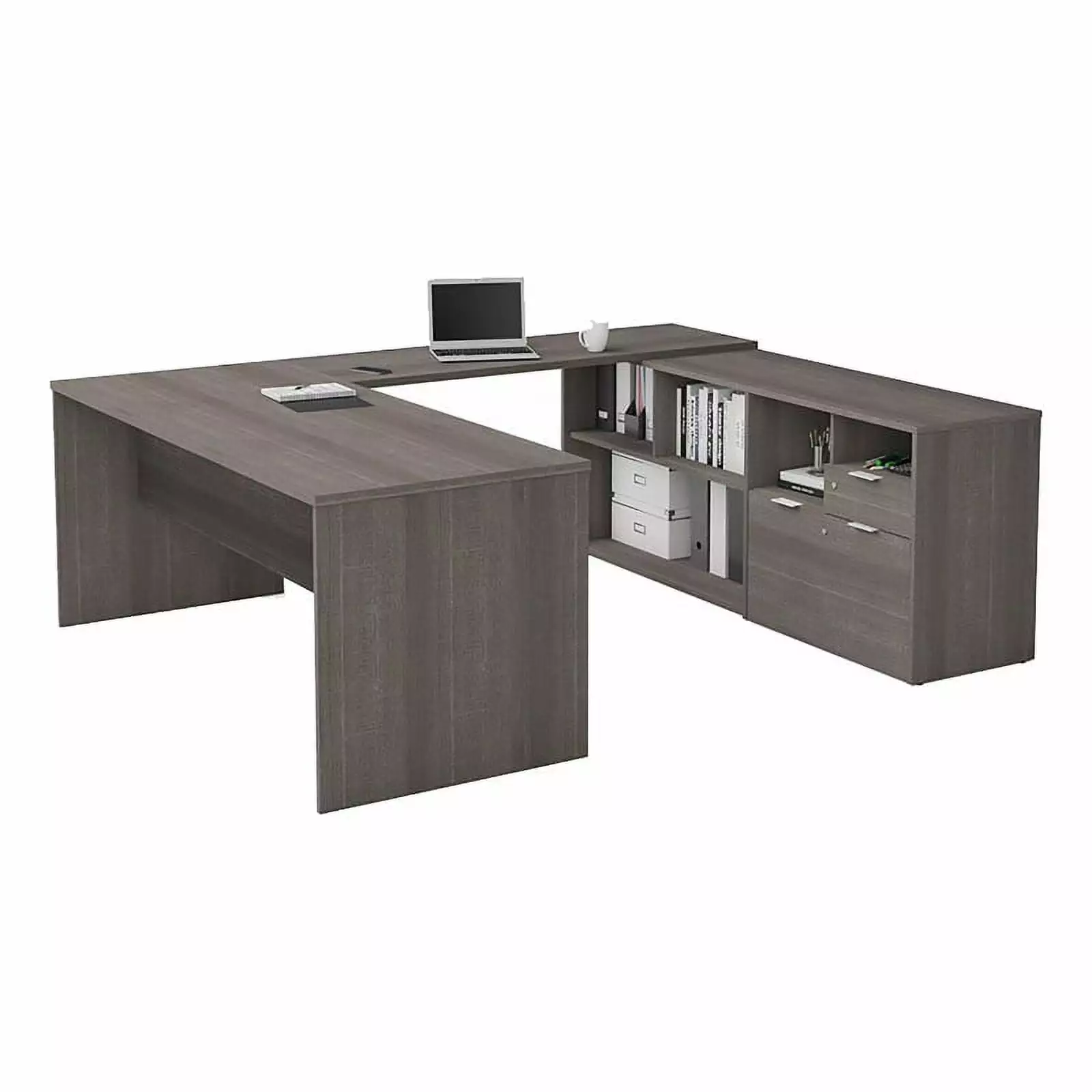 Atlin Designs Contemporary Wood U Shape Computer Desk Bark Gray - Spacious Workstation