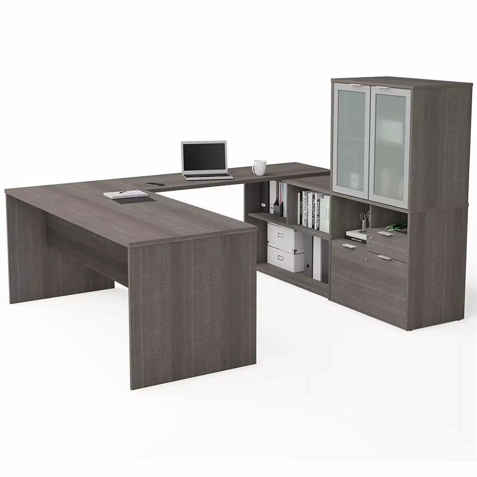 Atlin Designs U Shape Computer Desk Hutch Bark Gray