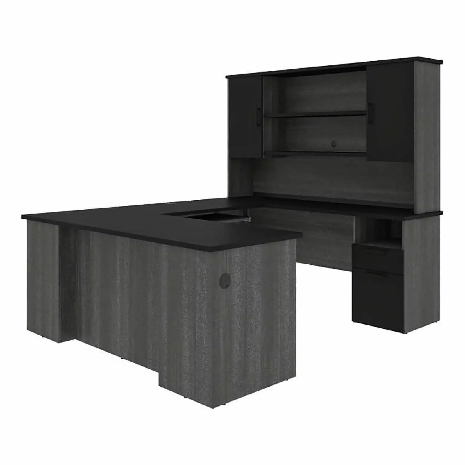 Atlin Designs Transitional Wood U Shaped Computer Desk Black/Bark Gray - Spacious Workstation