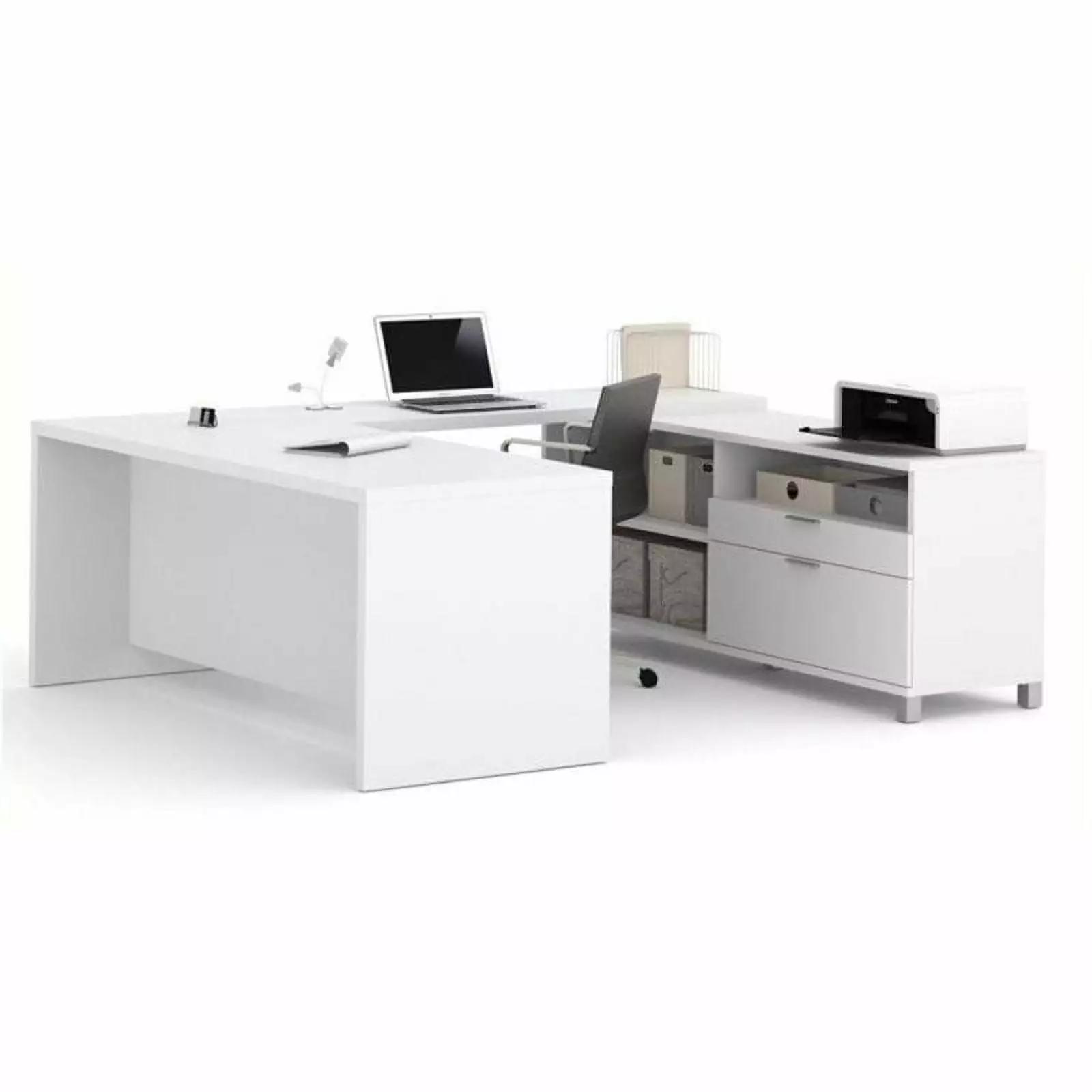 Bowery Hill U-Desk White - Modern U-Shaped Office Desk Ample Workspace