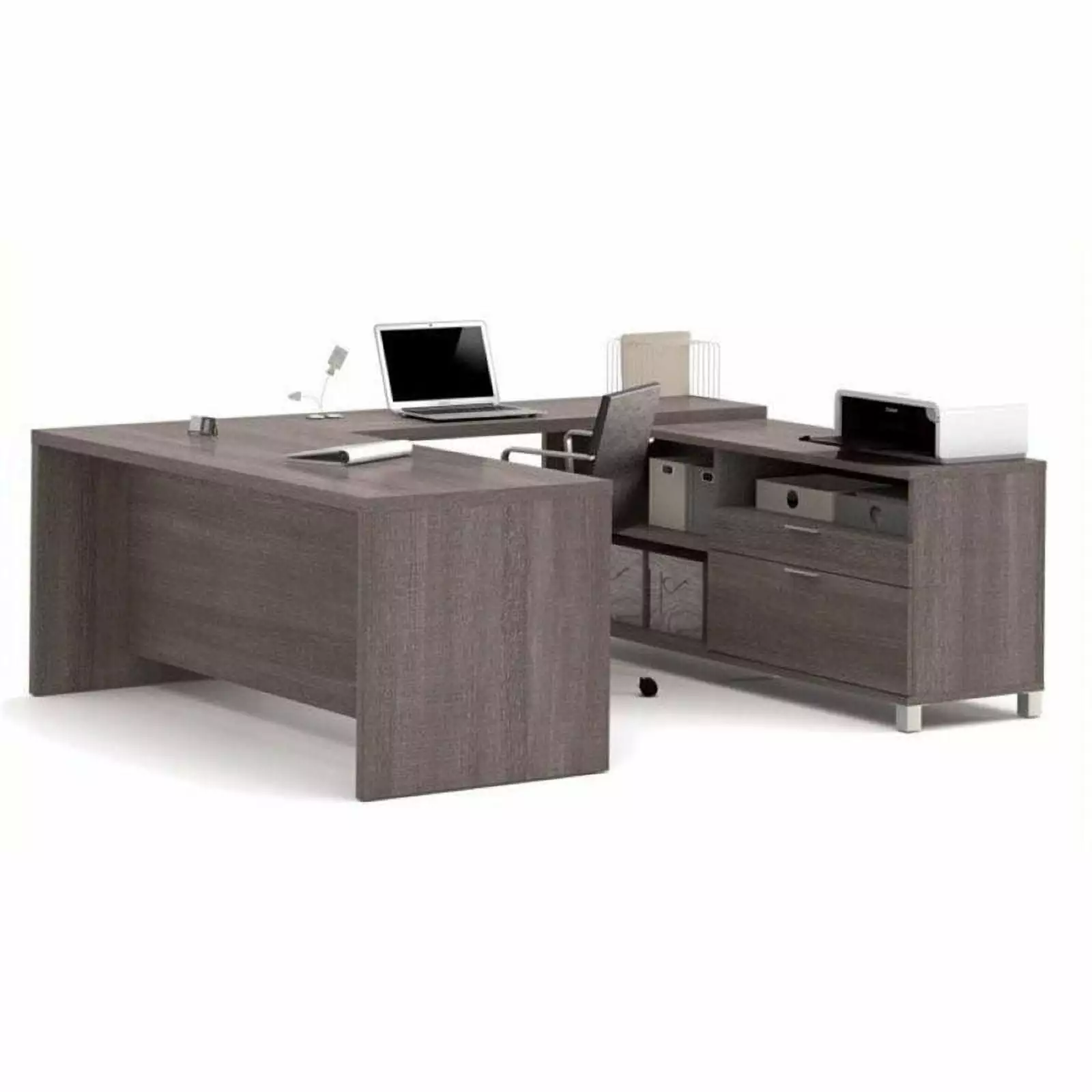 Bowery Hill U-Shaped Computer Desk Bark Gray Spacious Home Office Workstation