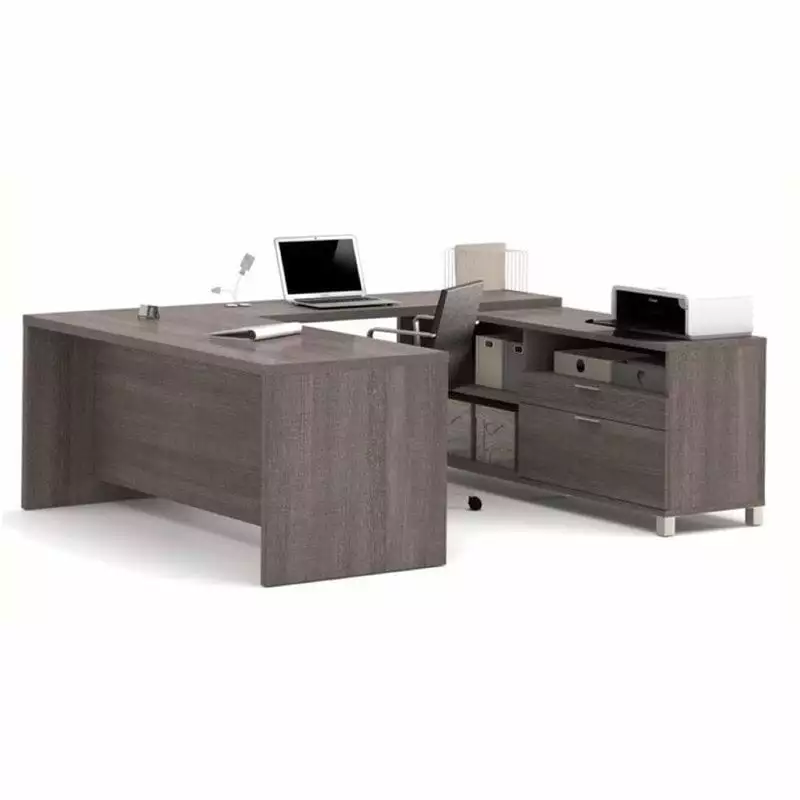 Bowery Hill U-Shaped Computer Desk Bark Gray Home Office Workstation