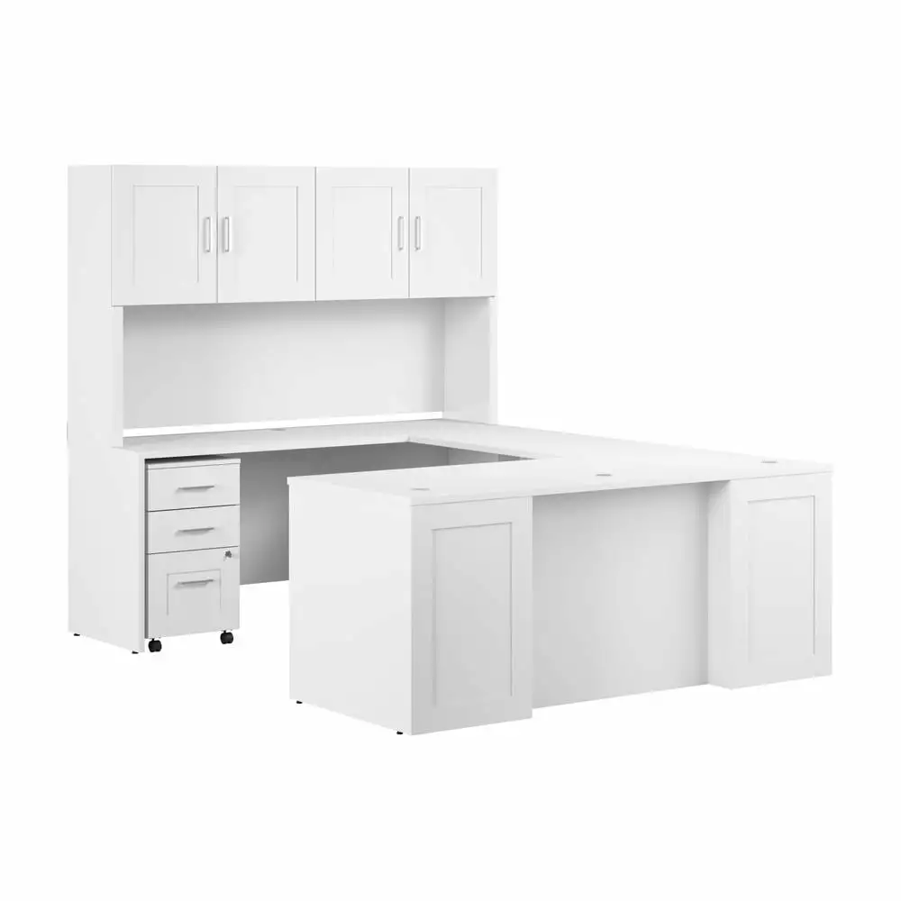 Hampton Heights 72W U Desk Hutch and Drawers White - Engineered Wood Home Office Desk Bush Business Furniture