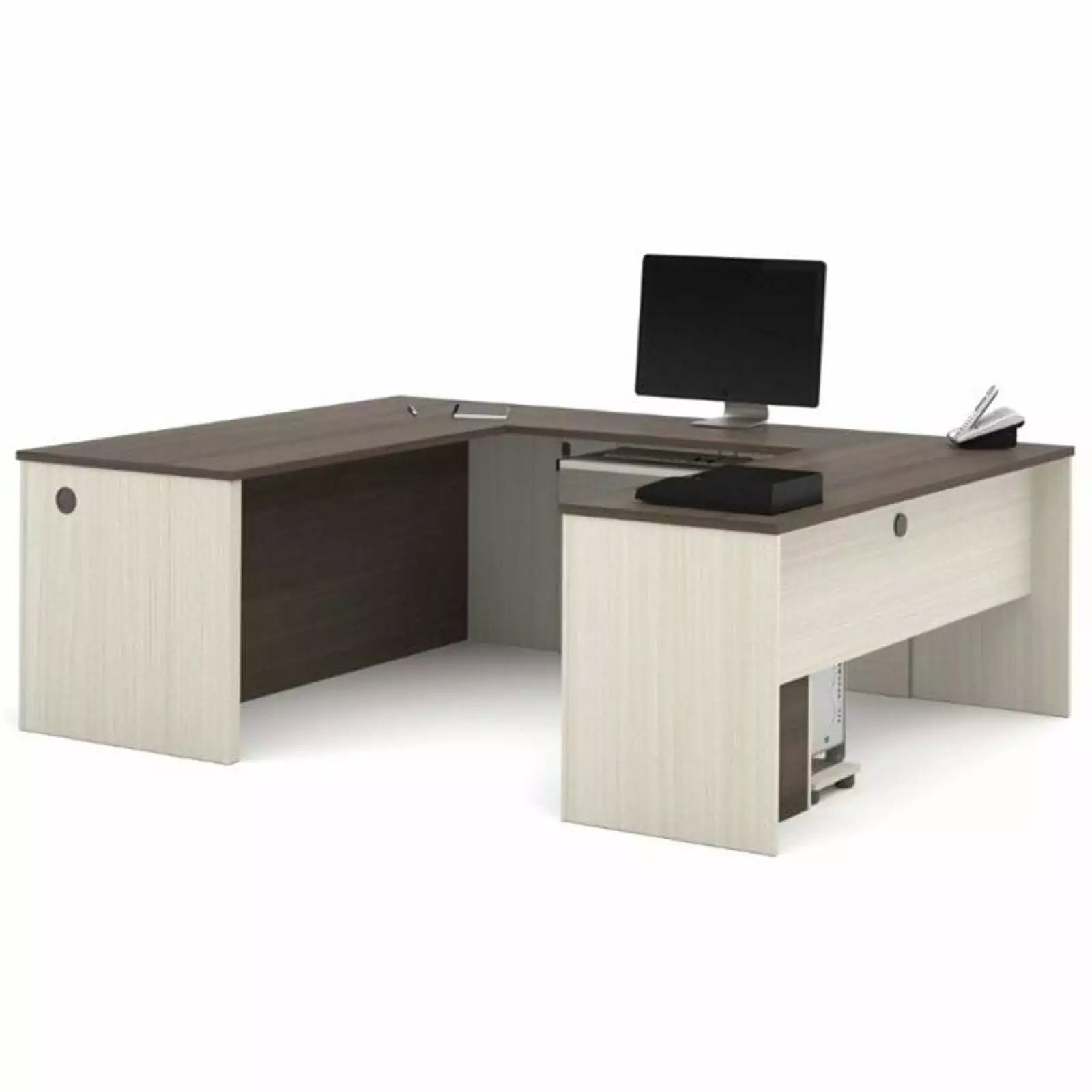 Pemberly Row U Shaped Computer Desk White Chocolate and Antigua Home Office