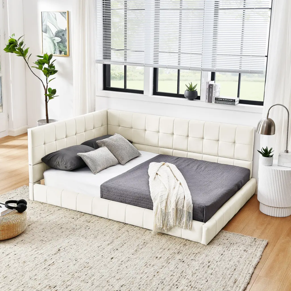 Full Size Upholstered Tufted Bed Frame Sofa Bed Frame Easeabl chuangyuan smart home