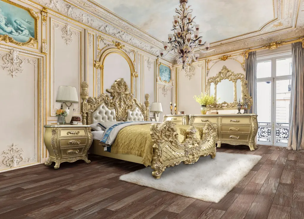 Cabriole Ek Bed Light Gold PU and Gold Finish BD01463EK acme onsite store