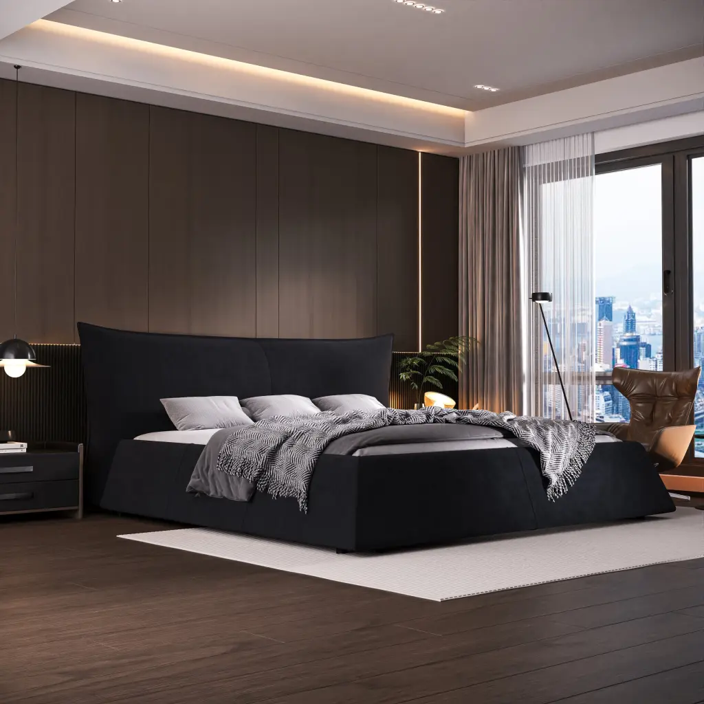 King Size Upholstered Platform Bed Velvet Headboard bobby furniture